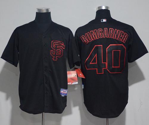 Giants #40 Madison Bumgarner Black Strip Stitched MLB Jersey - Click Image to Close